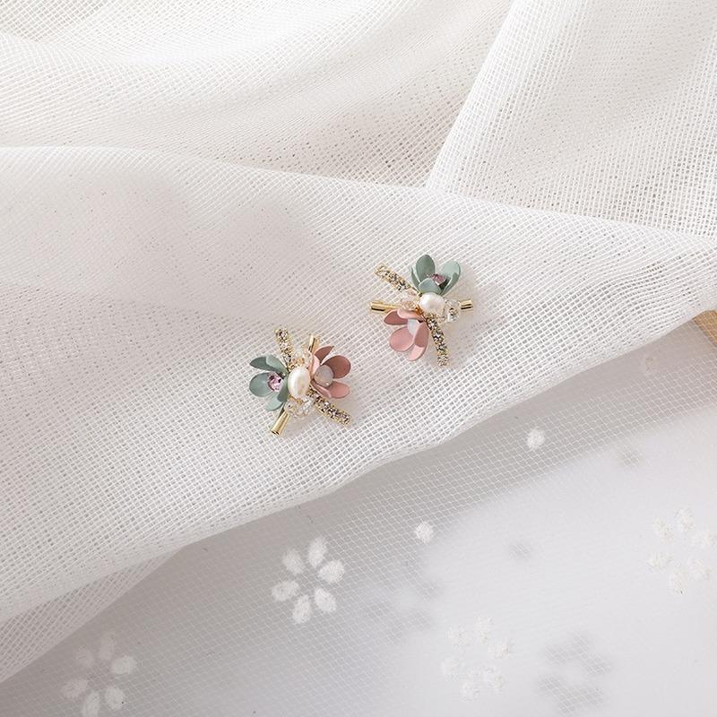 Korean Trendy Handmade Colorful Sweet Flowers Stud Earrings For Women Shiny Jewelry Oorbellen Gifts