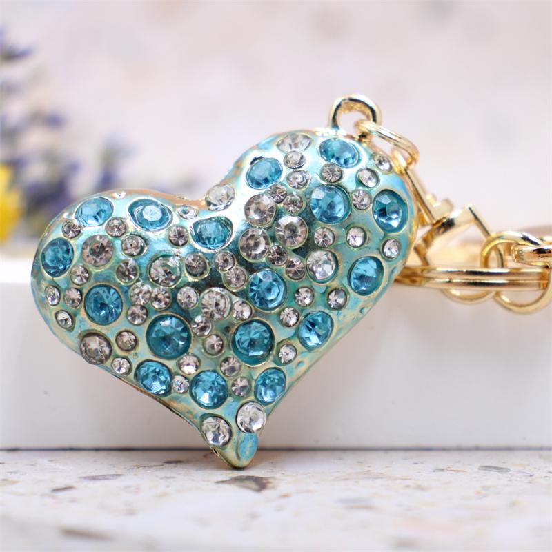 Women Jewelry Charm Crystal Keychain Heart Key Holder Rhinestone Keyring Red Bule Pink Pendant Key Chain Rings