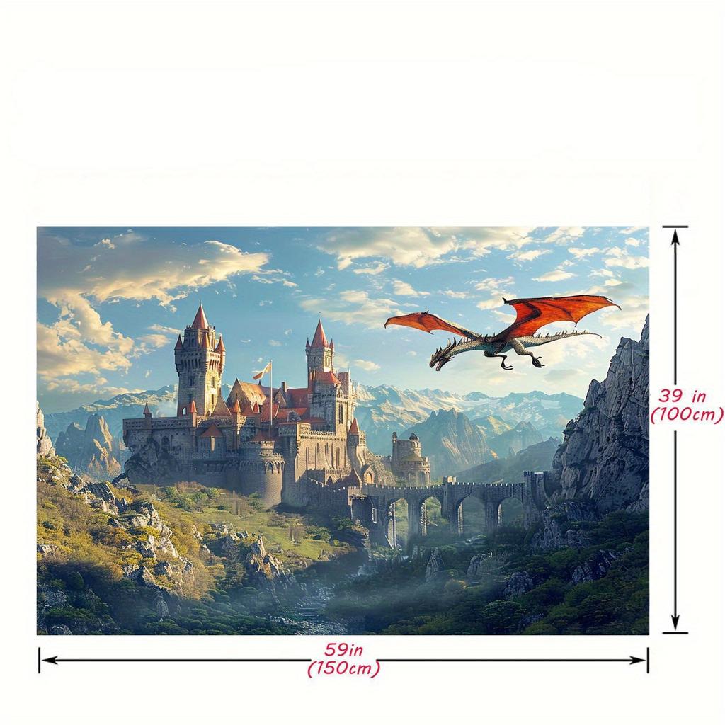 Magic Castle and Dragon Scene Background Cloth - Photography Background, Suitable for Parties, Weddings, and Events