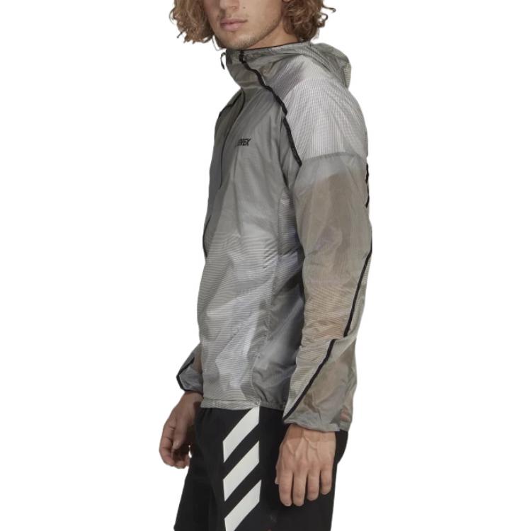 adidas Half-Zip Outdoor Sports Windproof Hooded Jacket Men Jacket Light-Grey H11748