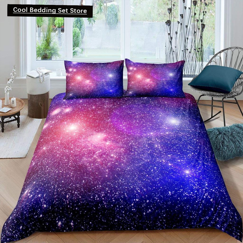 Starry Sky King Queen Duvet Cover Colorful Galaxy Bedding Set Outer Space 2/3pcs Quilt Cover Glitter Polyester Comforter Cover