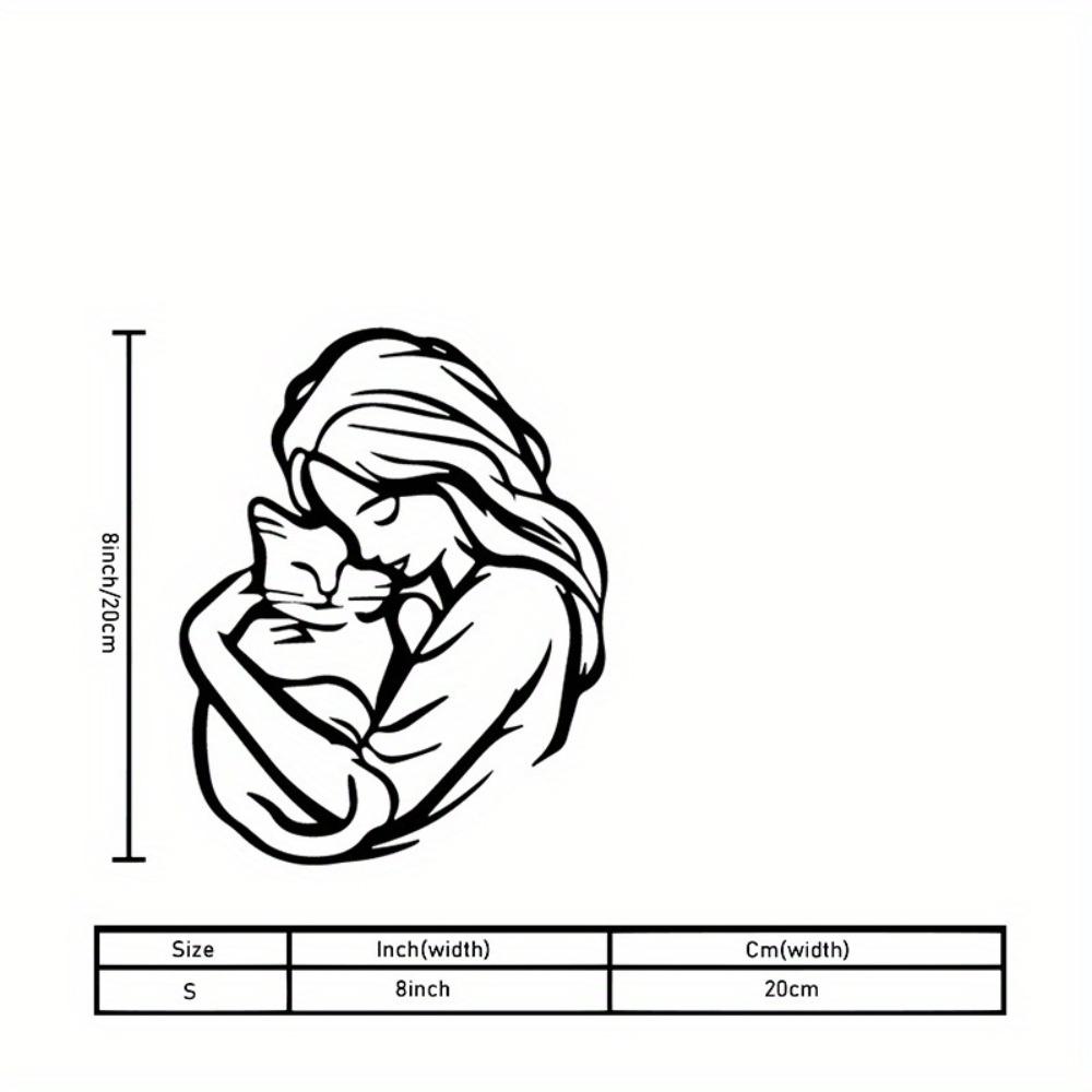 1pc Minimalist Black Line Art Girl Embracing Cat, Modern Wall Decor for Bedroom Living Room, Pet Lover Gift Home Decoration