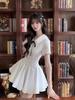 Gentle college style white dress bow doll collar women summer beautiful A word pleated short skirt small man
