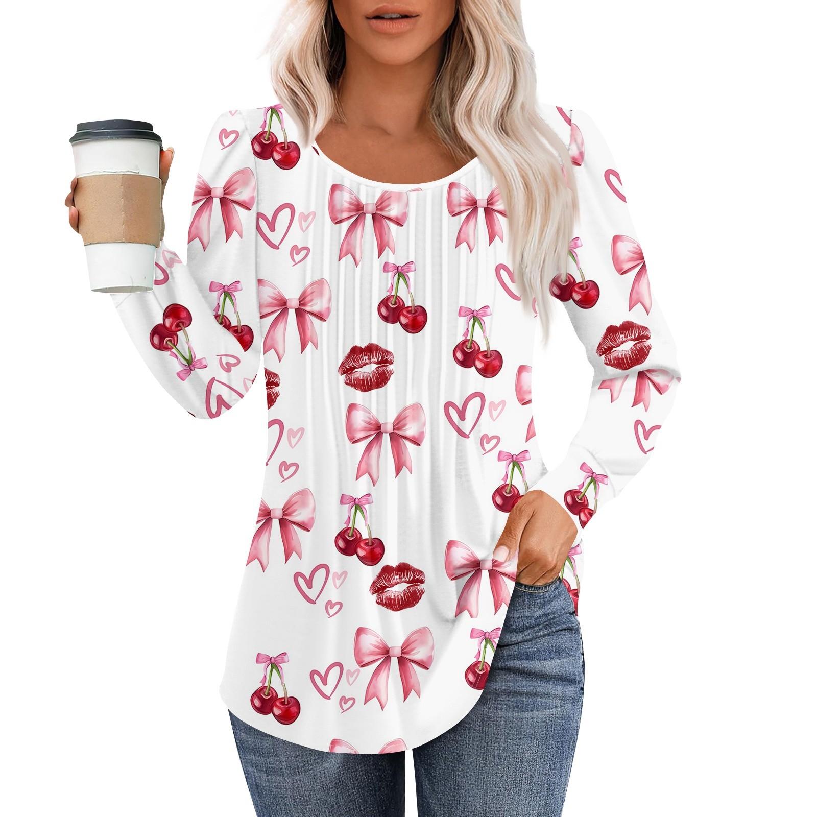 

Рубашки с длинным рукавом для женщин, топы, нарядные повседневные блузки, плиссированные топы-туники с круглым вырезом XL белый