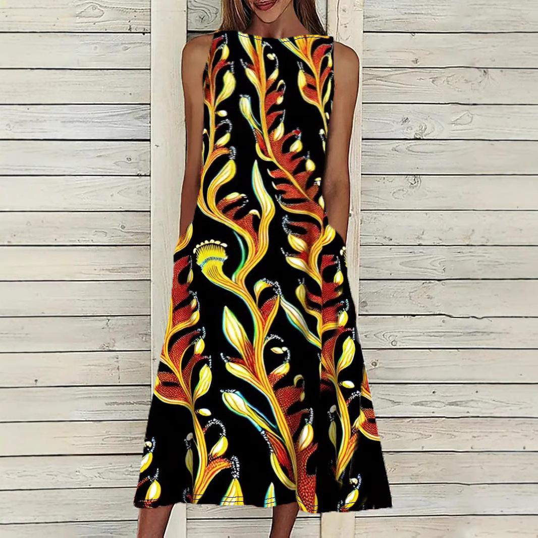 

Женское платье без рукавов с круглым вырезом и принтом, элегантное свободное длинное платье-жилет XXXL жёлтый