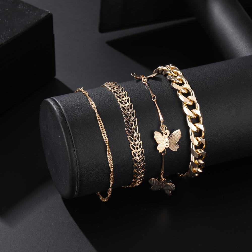 Combination Jewelry, Fashionable Golden Butterfly Adjustable Thickness Combination 4 Bracelets