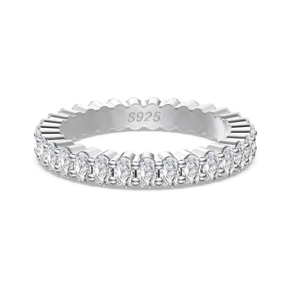 S925 Sterling Silver Women's Exquisite Pave Set Stackable Ring - Simple Oval/Square Design, Closed Style