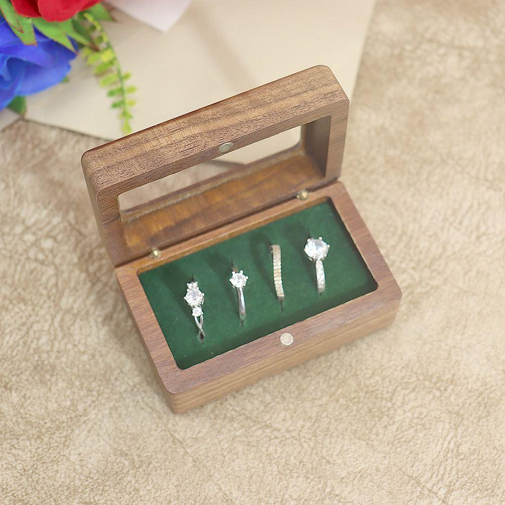 4 Slots Square Rings Holder Magnetic Cover Rings Bearer Box Jewelry Ring Holder  for Proposal Rings
