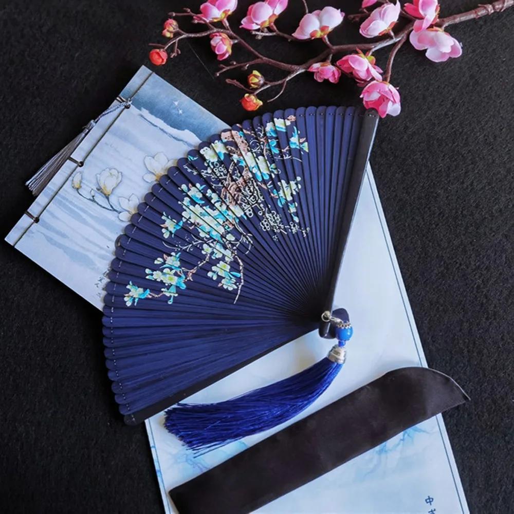 Chinesischer Stil Japanischer Klassischer Faltfächer Antiker Stil Schwarzer Faltfächer für Damen Handgefertigt Exquisite Handfächer