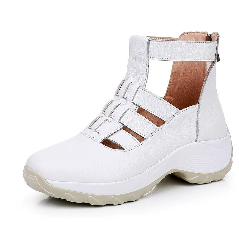 

Fashion GKTINOO Women Platform Sandals Genuine Leather Comfy Flats Comfortable Ladies Casual Shoes White Sneakers Hollow Female Sandals 225