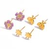 Sweet wind three-to-one card flower earrings, light luxury high-end insect 18K gold jewelry