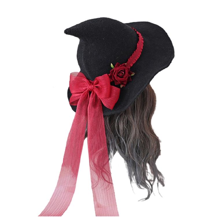 

Halloween Lolita Witch Hat Rose Big Bow Gifts Dress Party Witches for Head Ornam темно-червоний колір
