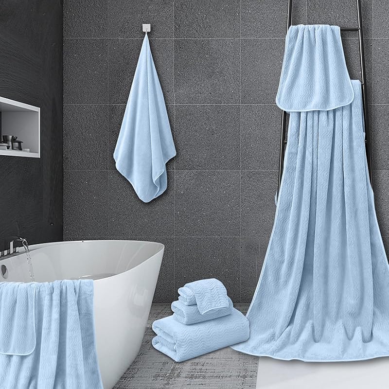 4 Piece Bath Towel Oversized Bath Sheet 35 x70 Bathroom Towel Extra Large Bath Towel Set Highly Absorbent Quick Dry P 4 Piece Bath Sheet 35 x70 синий