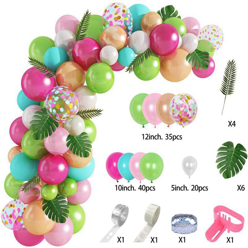 Tropical Luau Balloon Garland: Pink, Green & Palm Leaves - Hawaiian Birthday & Wedding Decor