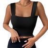 Basic Crop Tops for Women Square Collar Low Back Sleeveless Short Tank Top Solid Color Stretchy Bodycon Sexy Backless T Shirt