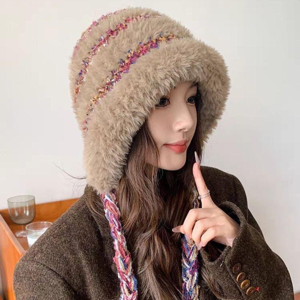 Soft Plush Pullover Hats Korean Style Knitted Warm Hat Fashion Fluffy Beanie Hat  Outdoor