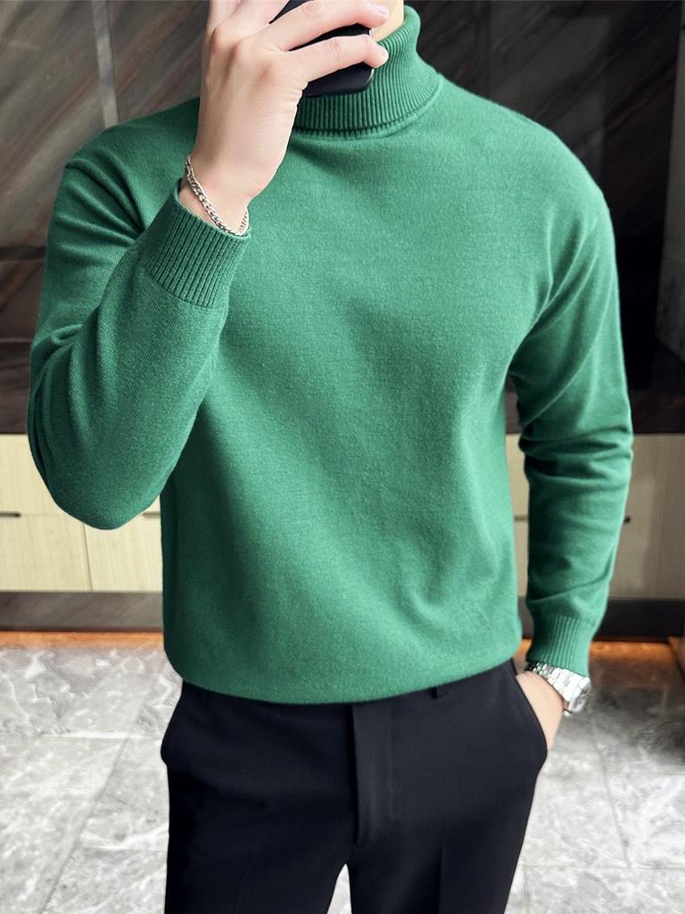 Men's High-Quality High-Neck Foldable Sweater - Autumn/Winter Basic Plain Knit