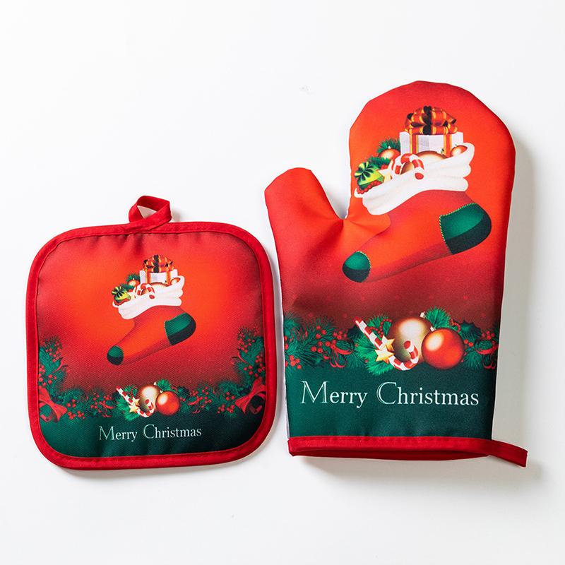 Polyester Oven Anti Scald Gloves Gift Microwave Oven Gloves Barbecue Printing Microwave Christmas Baking Heat Insulation Pad