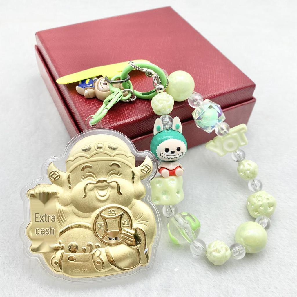 999 Pure Gold God of Wealth Pendant: Versatile Ornament for Phone, Keychain, Car, or Bag
