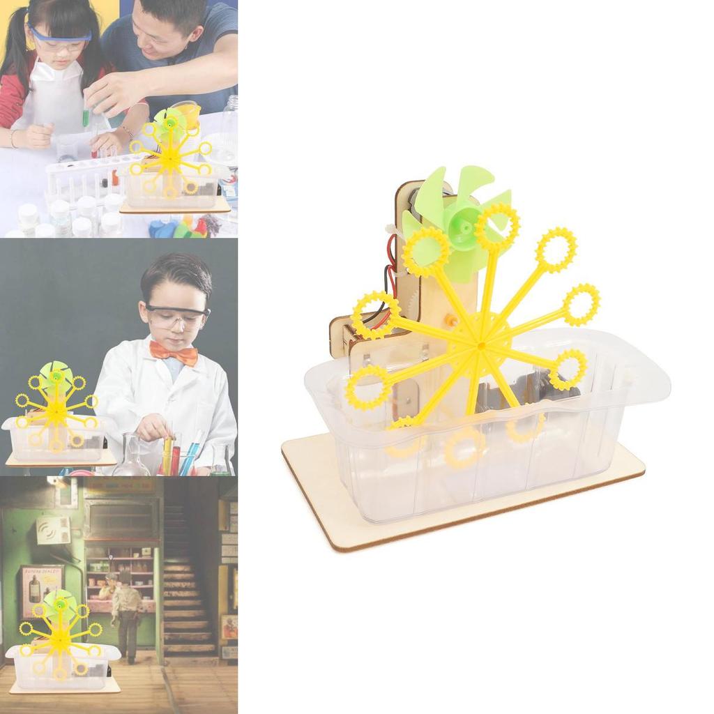 Science Diy Bubble Blower Machine For Kids Wooden Material Assembly Educational Toy