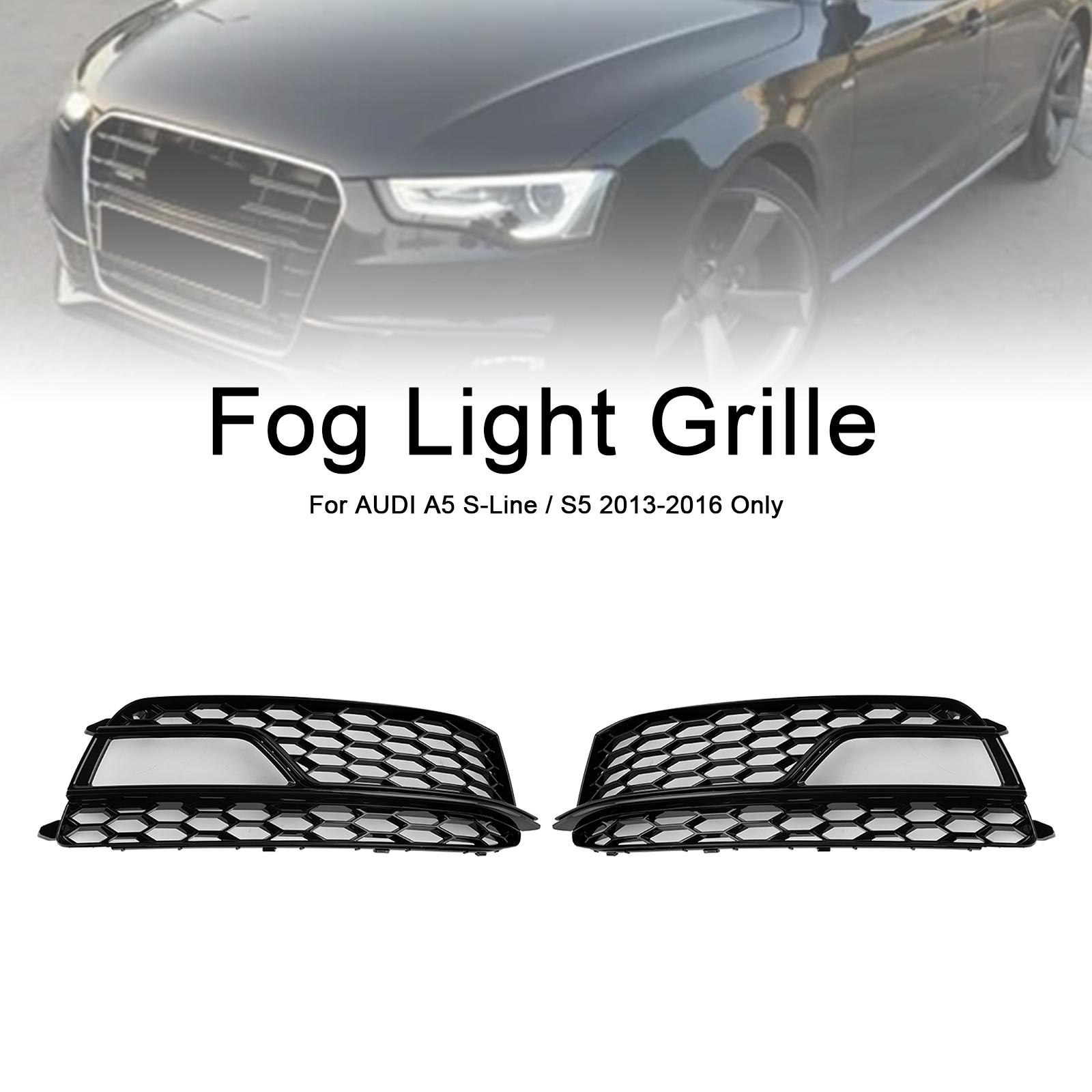 2PCS Front Fog Lamp Black Grille Grill Fit A5 S-Line S5 2013-2016