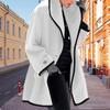 Women Fall Winter Jacket Loose Color Matching Lapel Long Sleeve Contrast Color Mid Length Pockets Cardigan Thick Warm Lady Streetwear Coat