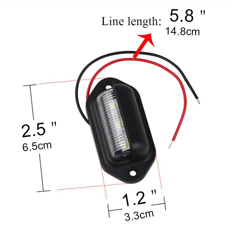 6 LED Car License Plate and Trailer Side Marker Light, 12V-24V, for Truck, RV