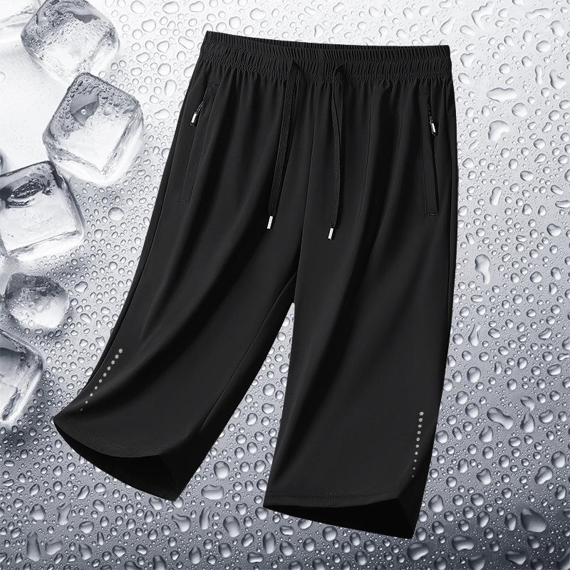 Ledově hedvábné 7palcové kalhoty pro muže na léto, tenké, volné, ležérní, s rovnými nohavicemi, pro mladé, prodyšné, rychleschnoucí šortky, pánské sportovní kalhoty