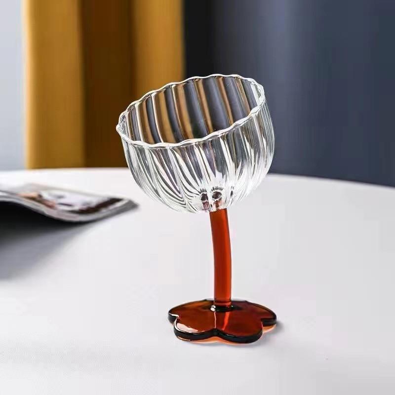 Glass Cup Vintage Lovely Flower Coffee Cups Crystal Glasses Cocktail Wine Champagne Water Glass Mug Drinking Wave Vases High Fee