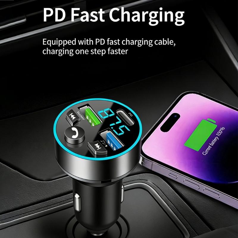 Digital Display FM Transmitter Car Chargers Handsfree MP3 Player Fast USB Type C Charging Adapter