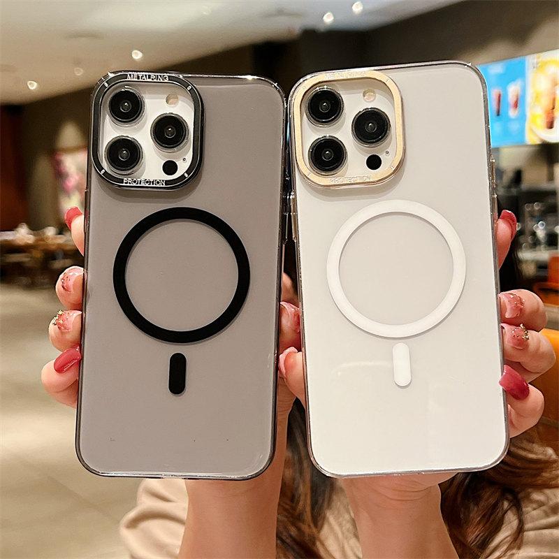 Luxury High-quality Magnetic Suction Wireless Charging HD Through-solid Color Phone Case Suitable for iPhone 14 13 12 11 Pro Max Anti-fall Cases