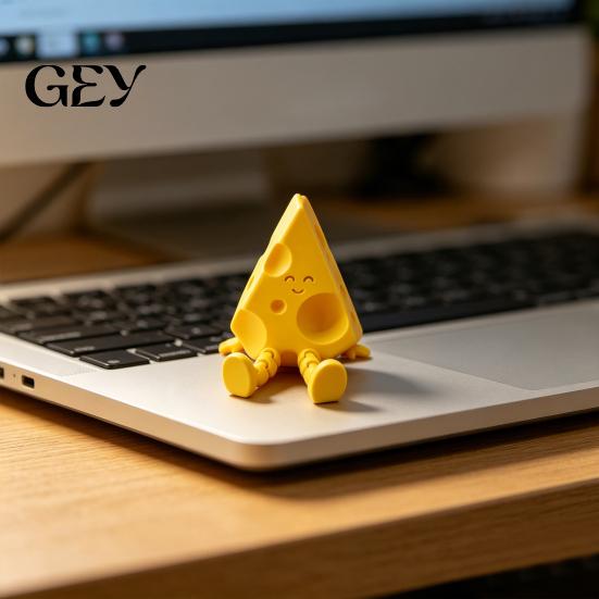Tabletop Cheese Decor Novelty Sculpture with Movable Joints, 3D Printed Funny Cute Decoration Slice Figurine Fidget Toy for Stress Relief, Office Desk