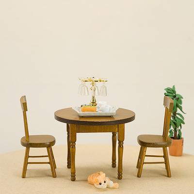 Dollhouse Decoration Mini Round Table And Chair Set Furniture Scene Model Photo Props