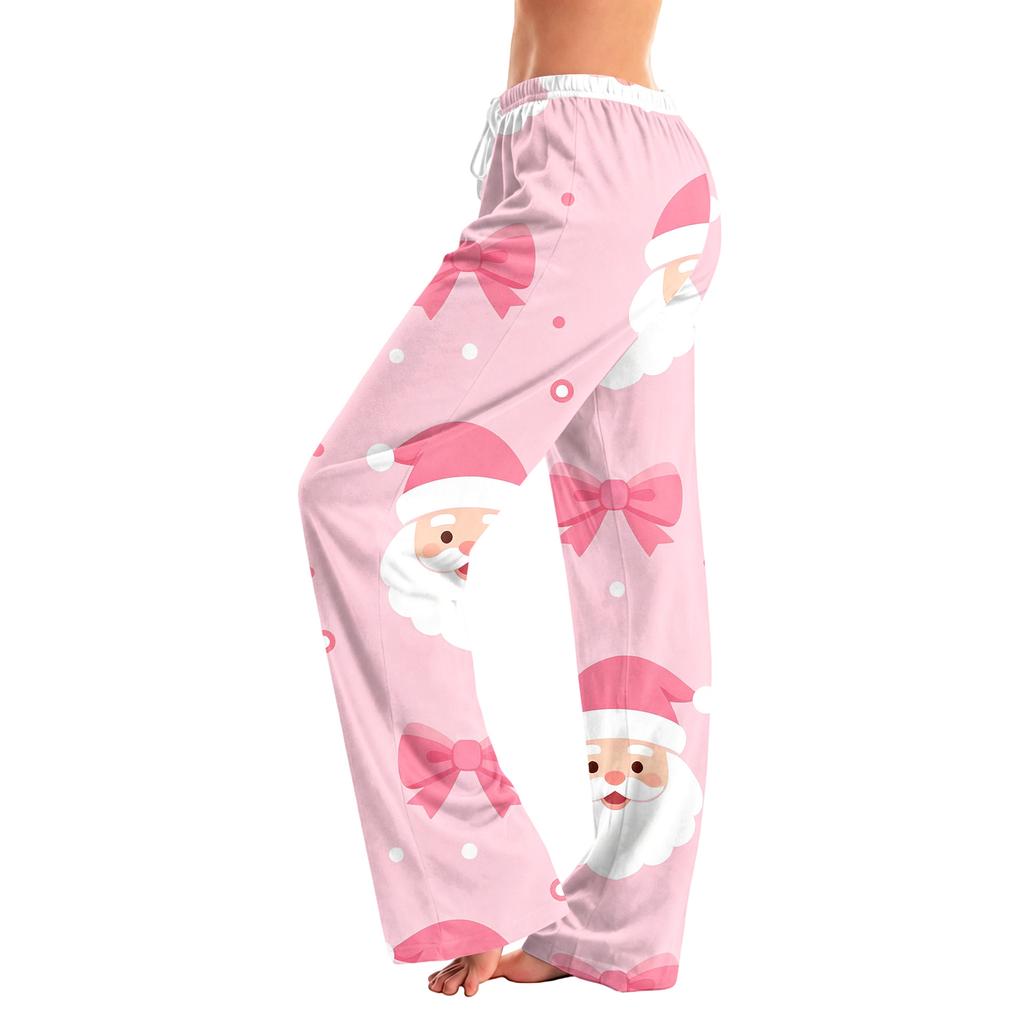 Women's Christmas Print Pants with and No Pockets, Casual Sleepwear for Home