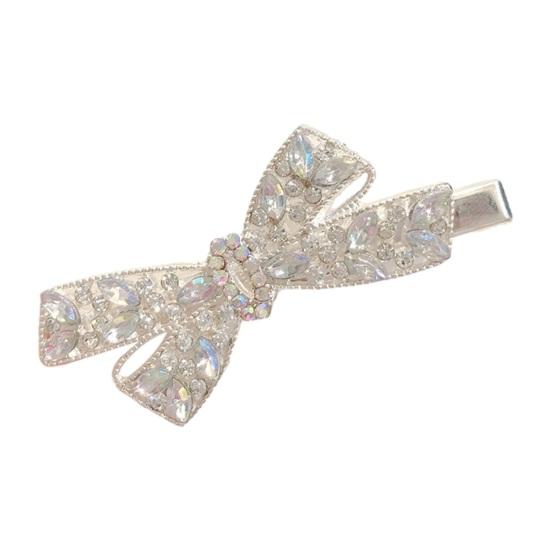 Women Hairpin Bow Shape Faux Pearl Rhinestone Faux Crystal Decor Hollow Out Exquisite Anti-slip Sparkling Luxury Hair Decoration Hair Clip