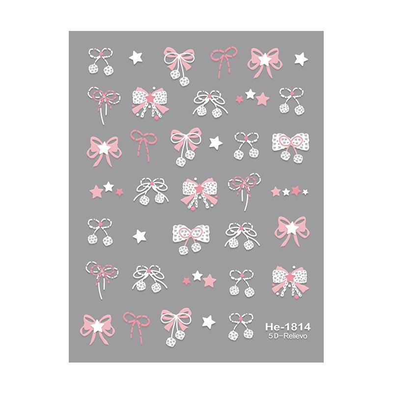 Redanco 5D Embossed Cartoon Nail Art Stickers with Pink Bow (HE1814).