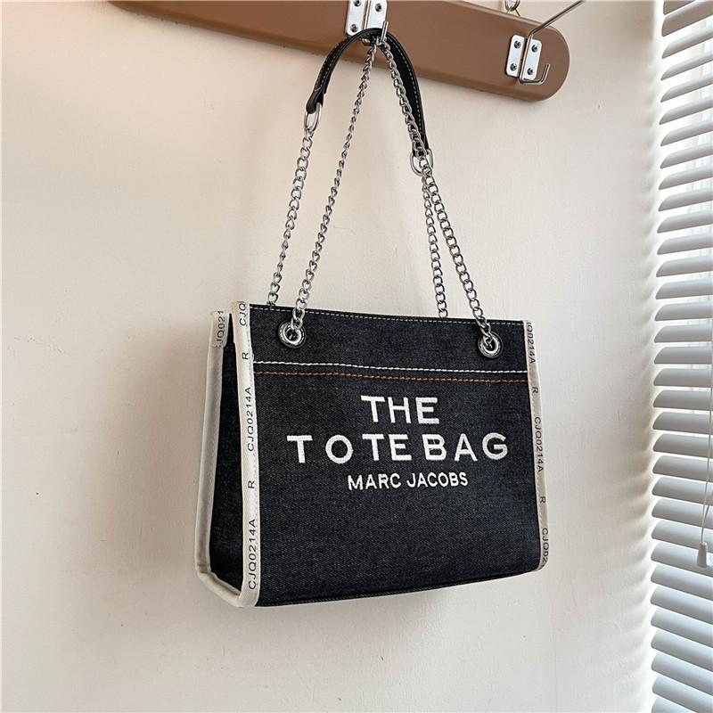 

Стильная джинсовая холщовая сумка-тоут большой вместимости с принтом букв, модная осень 2024, для женщин, черного, синего и небесно-голубого цвета Black,26*21*10cm/10.24*8.27*3.94in