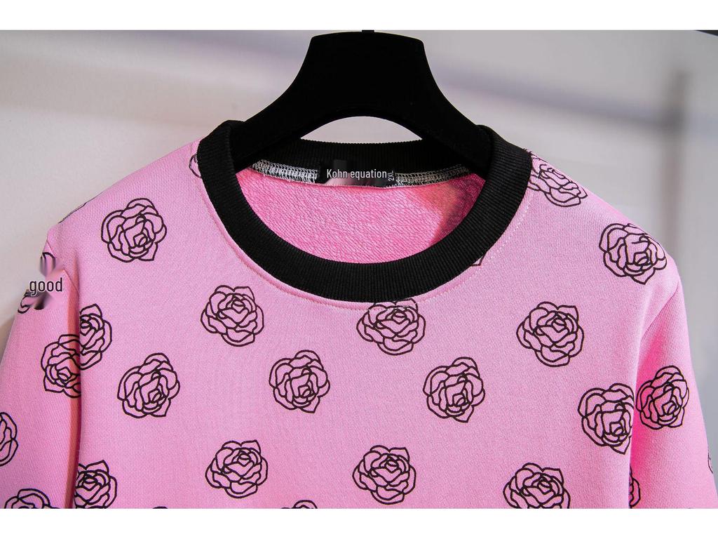2025 Korean Style Mickey Print Oversized Round Neck Sweatshirt - Women's Long Sleeve Top for Spring & Autumn