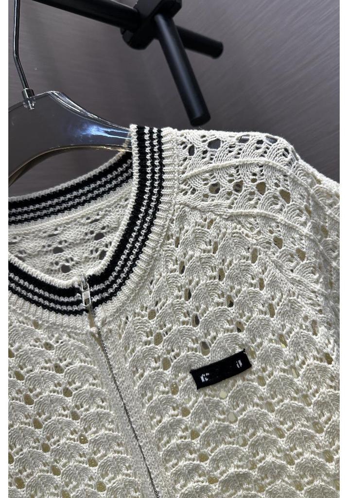 2026 Summer Hollow Zipper Knit Short-Sleeved Cardigan - Casual, Lightweight, Age-Reducing Versatile Top
