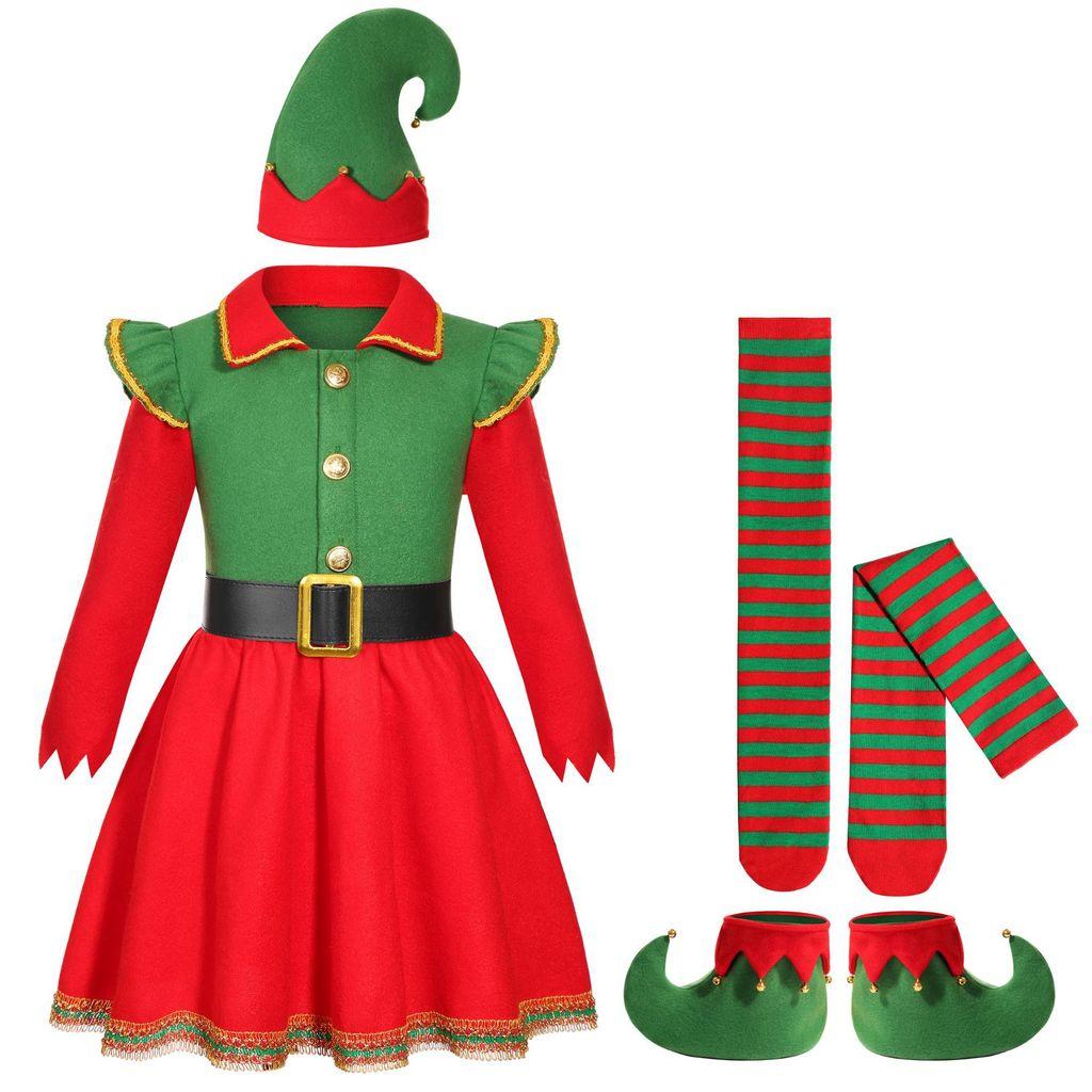 

Детские девочки Санта Клаус Рождественский Эльф Красное Платье Носки Шапка Наборы Дети Рождество Новый Год Косплей Костюмы Выступление Ролевая Игра Наряд XL красный