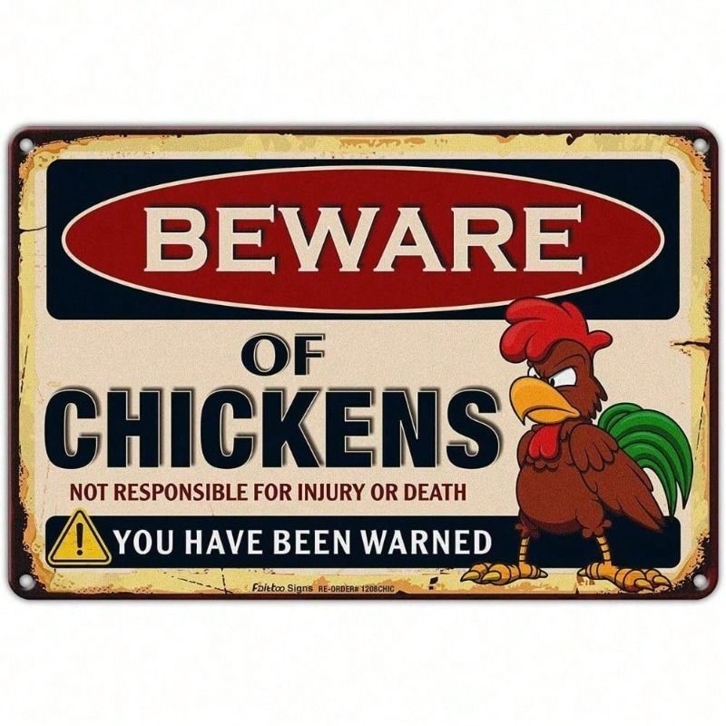 Beware of Chicken Reflective Metal Sign, Vintage Warning Plaque for Wall Yard