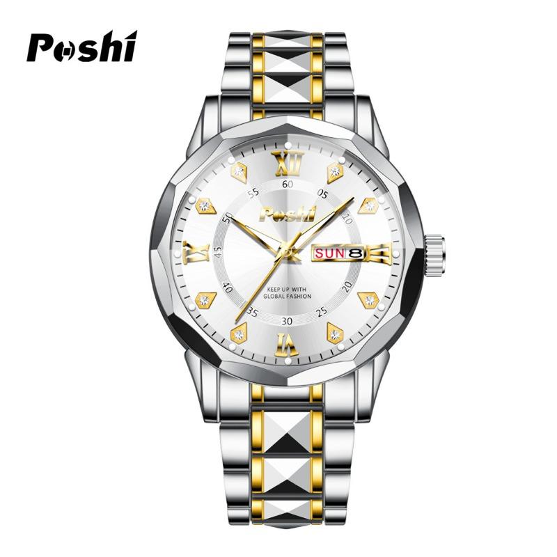 Men's watch waterproof luminous double calendar business gold watch men's quartz watch