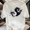 Unisex Black Cotton Tshirt White Yinyang Long Print Casual Shortsleeved Round Neck Tshirt Summer Breathable And Comfortable