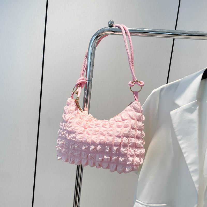 New fashionable versatile pleated bag cream bubble grid armpit bag fresh women's shoulder bag