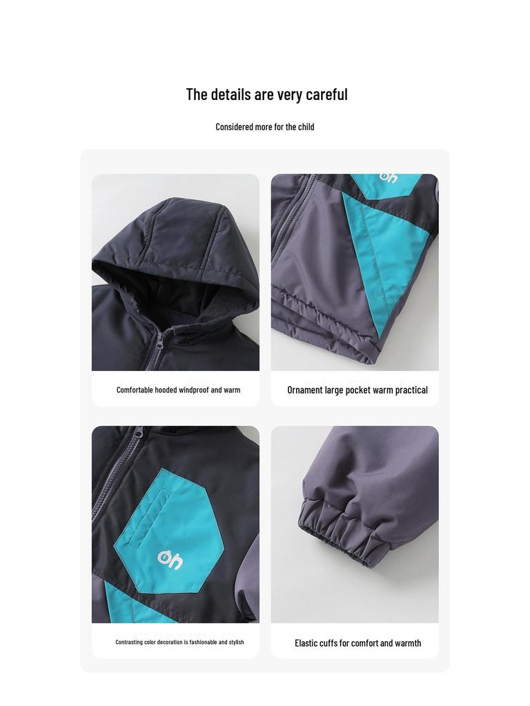 European Boys' Contrast Color Waterproof Thick Winter Jacket 2025 - New Baby & Toddler Cotton Outerwear