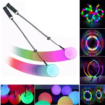 LED 7 צבעים Poi Glow Poi רב פונקציונלי LED זוהר Poi Rainbow Fade ו-High Strobe מסתובב LED זוהר צעצוע מואר כדורים