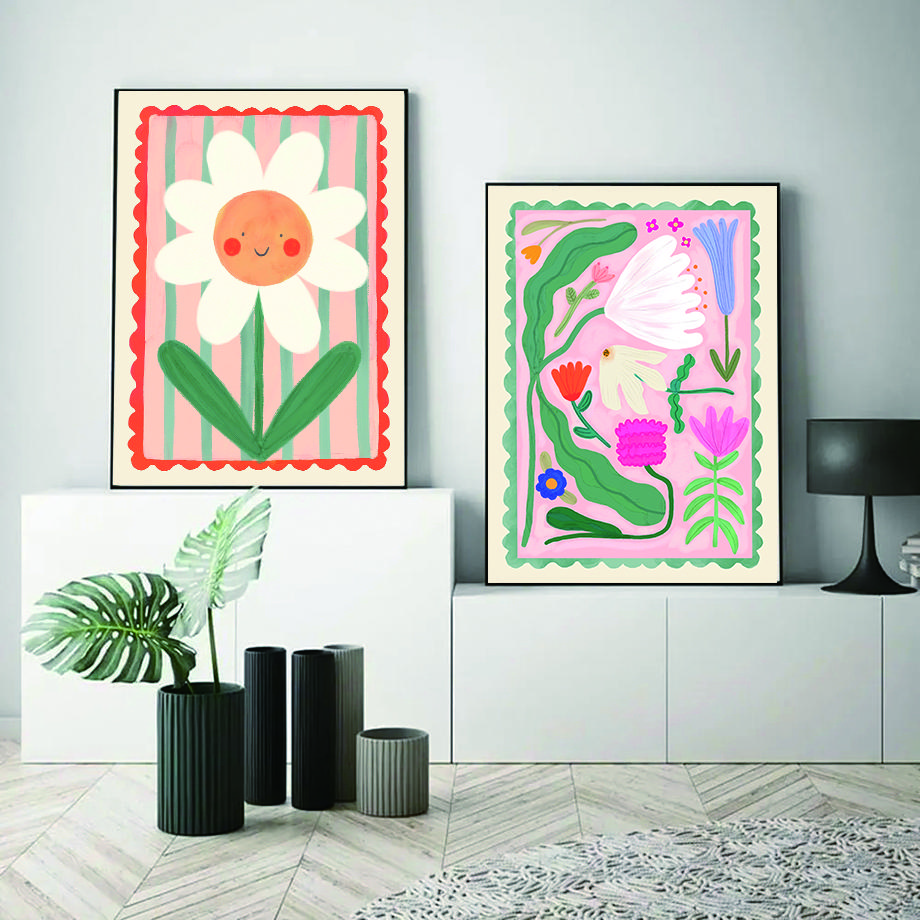 Colorful Flowers Minimalism Abstract Posters Wall Art Prints Decoration Canvas Painting Pictures Bedroom Living Room Decor Mural