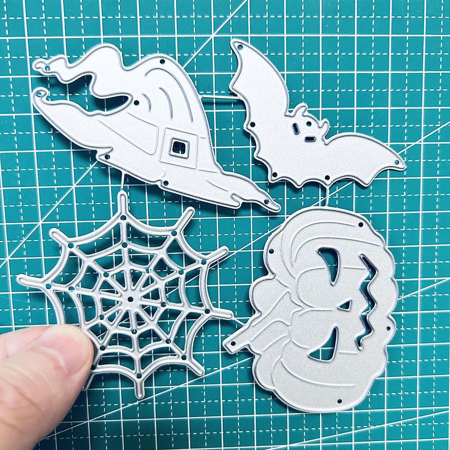 Halloween Hat Bat Metal Cutting Die, Pumpkin Paper Die Cuts, Spider Web Cutting Dies For Card Making, Metal Die Cut Stencil For DIY Crafts