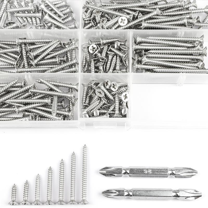 304 Stainless Steel Flat Head Self-Tapping Screw Set - Countersunk Cross, M2/M3/M4