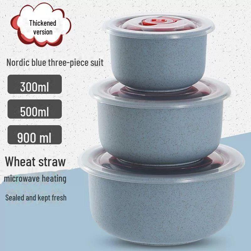 Eco-Friendly Wheat Straw Bowl Set: 3-Piece Food Storage with Lids, Microwave Safe for Reheating, Perfect for Fridge Use.